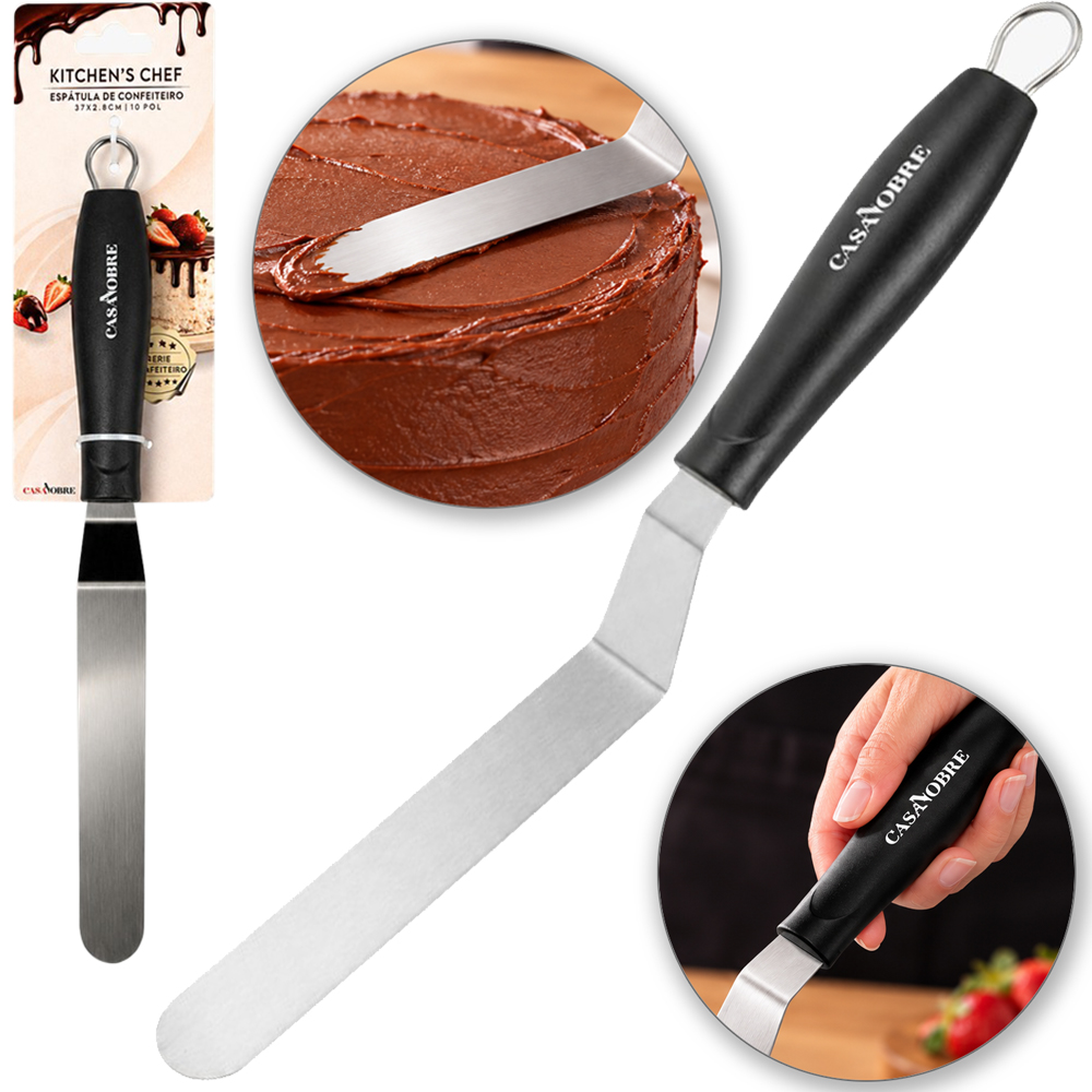 ESPATULA DE COZINHA / CONFEITEIRO COM DEGRAU DE INOX CABO PLASTICO PRETO CASA NOBRE KITCHEN'S CHEF 37X2,8CM