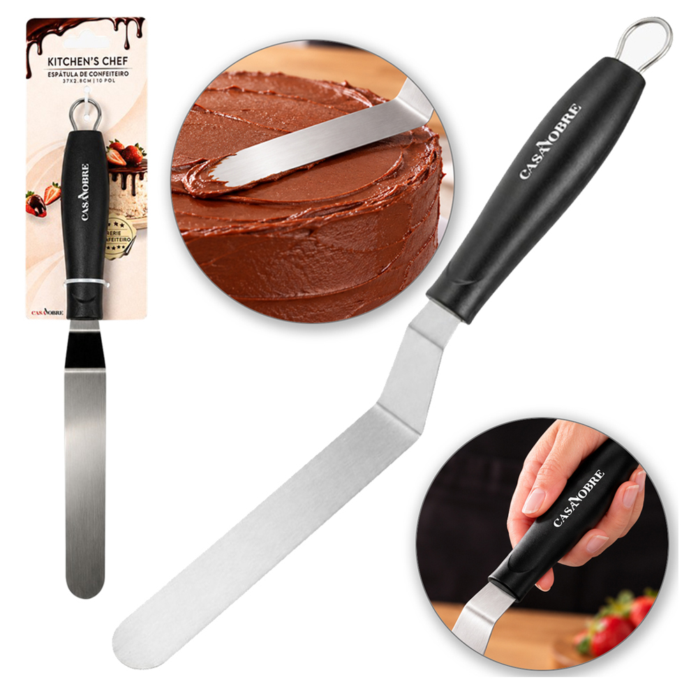ESPATULA DE COZINHA / CONFEITEIRO COM DEGRAU DE INOX CABO PLASTICO PRETO CASA NOBRE KITCHEN'S CHEF 32X2,8CM