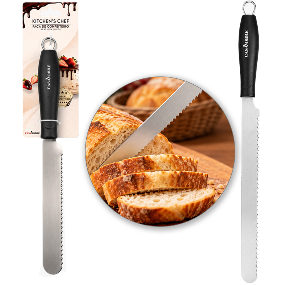 FACA DE PAO DE INOX 10'' CABO PLASTICO PRETO CASA NOBRE KITCHEN'S CHEF