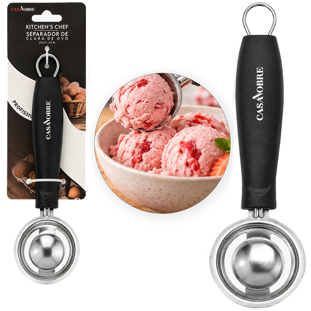 SEPARADOR DE GEMA DE INOX CABO PLASTICO PRETO CASA NOBRE KITCHEN'S CHEF PROFISSIONAL 20X7,3CM DE Ø