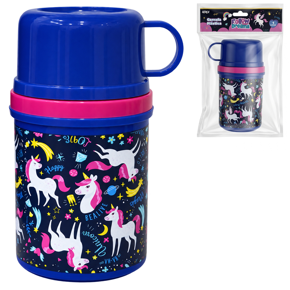 GARRAFA DE PLASTICO PP FOLLOW YOUR BREAMS COM CANECA TAMPA 280 / 150ML 