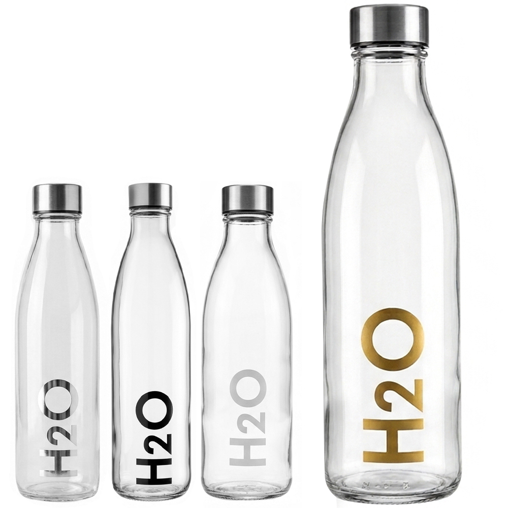 GARRAFA DE AGUA DE VIDRO H2O COM TAMPA DE INOX 1L 
