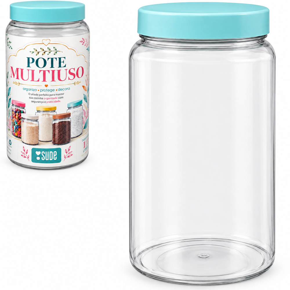 POTE ORGANIZADOR DE PLASTICO PET REDONDO COM TAMPA AZUL 1,5L