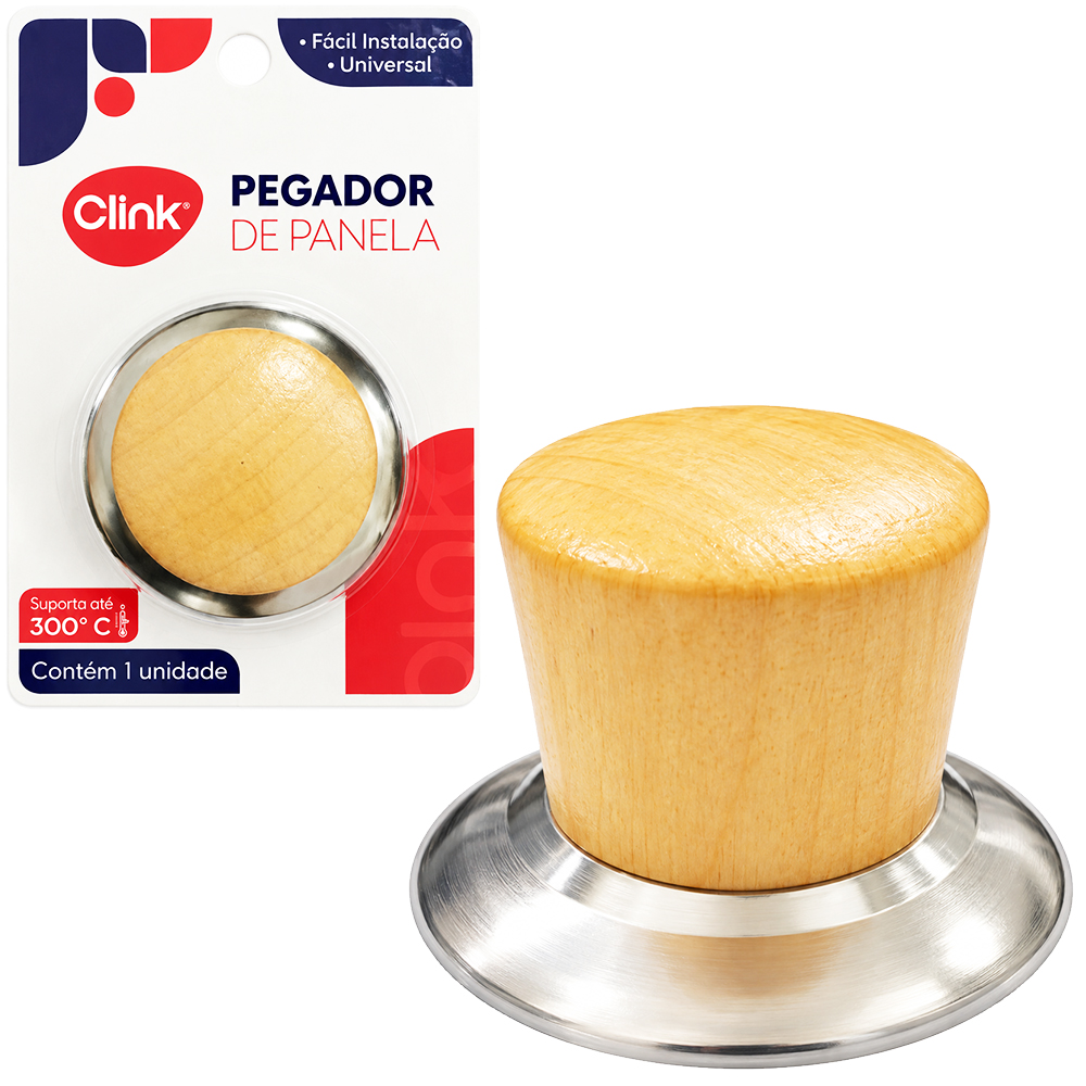 POMEL / PUXADOR DE INOX / MADEIRA PARA TPAMPA DE PANELA 6CM DE Ø