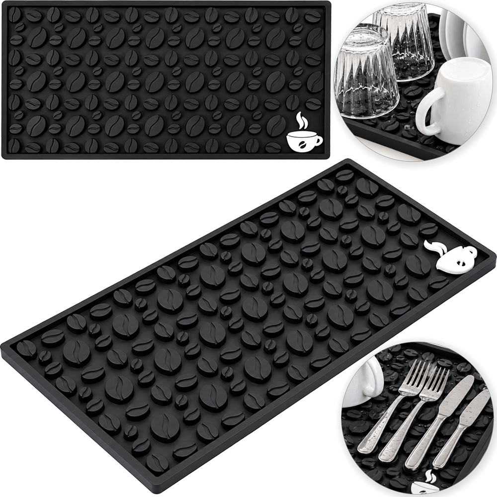 TAPETE ESCORREDOR DE LOUCAS DE SILICONE RETANGULAR PRETO 30X15CM