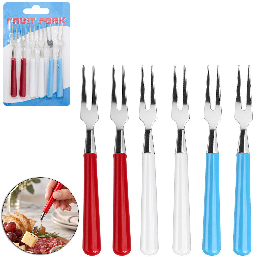 GARFO / GARFINHO PARA FRUTAS E PETISCOS DE INOX CABO PLASTICO COM 6 PECAS 10CM