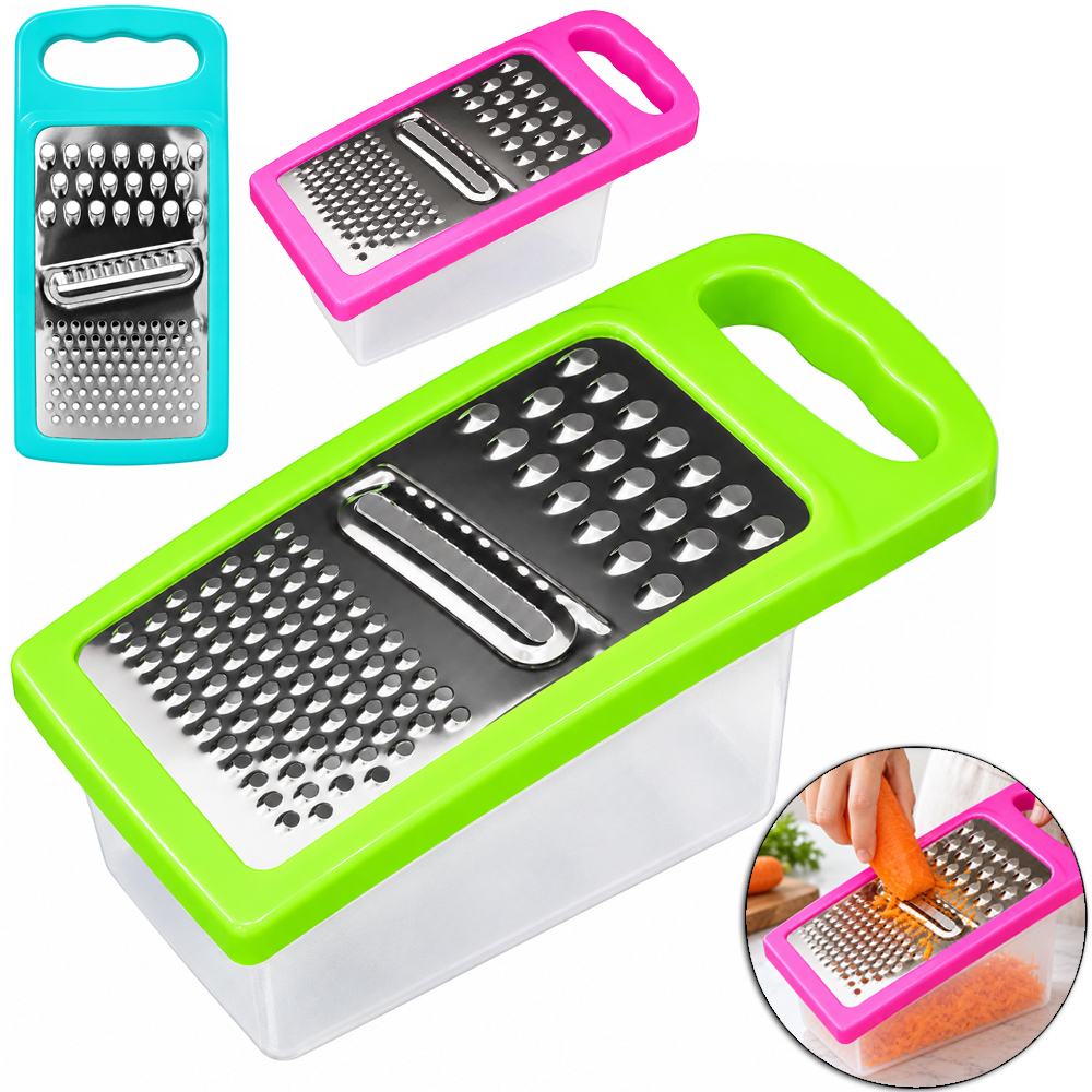 RALADOR 1 FACE DE INOX COM RESERVATORIO DE PLASTICO 19X9X6,5CM