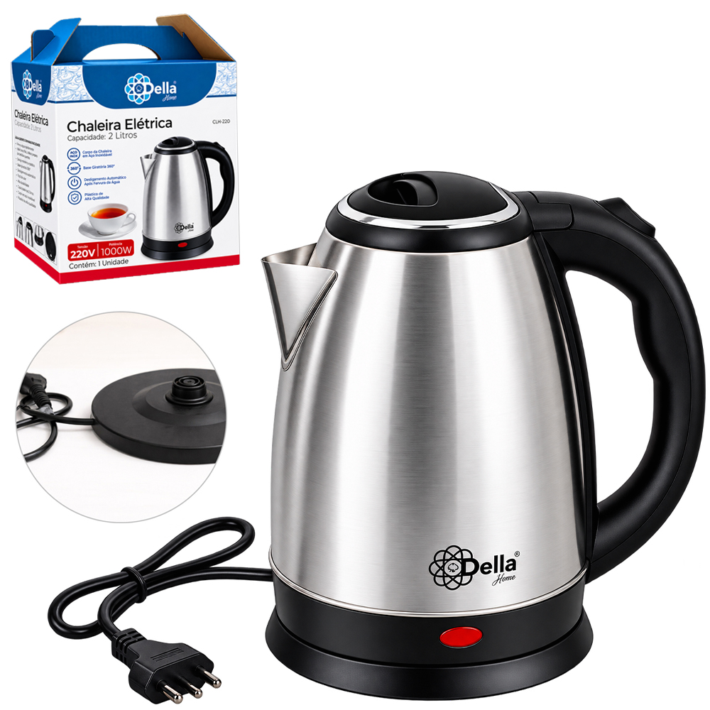 CHALEIRA JARRA ELETRICA DE INOX  COM BASE REMOVIVEL + ALCA E LED INDICATIVO 2L 220V