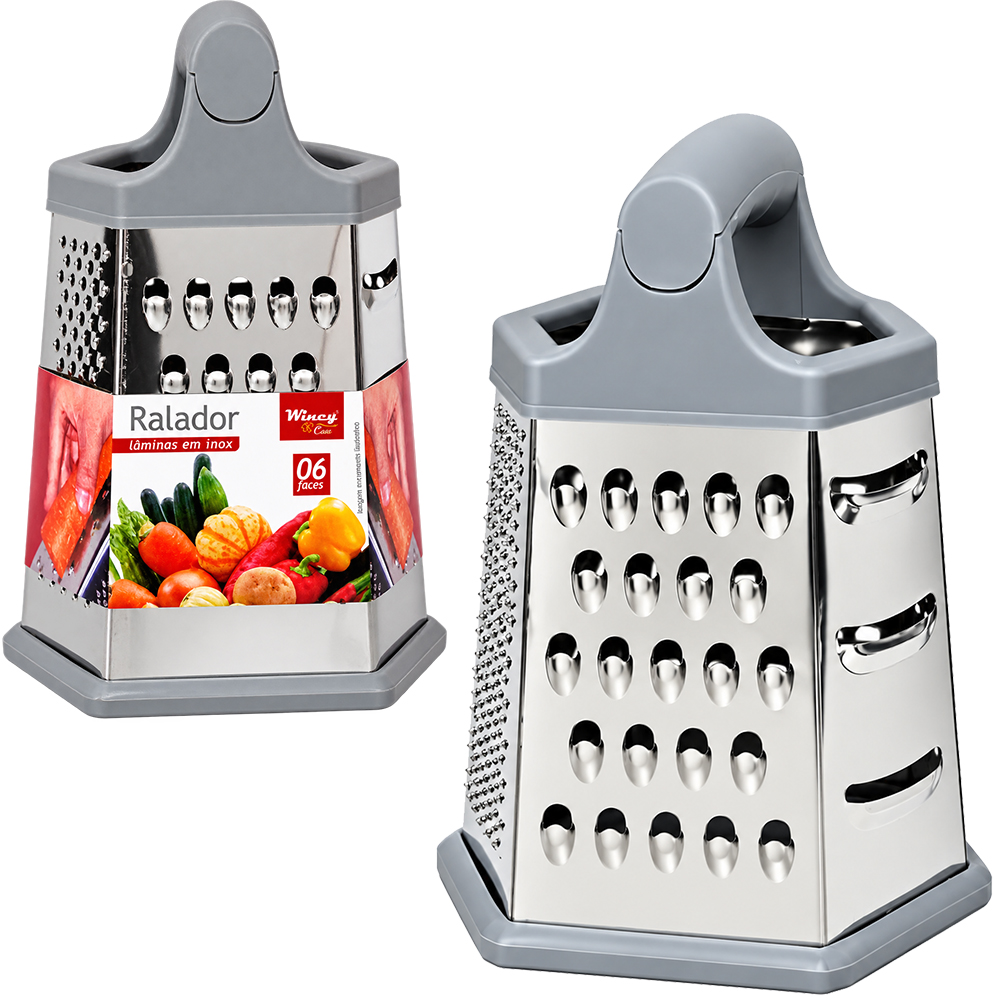 RALADOR 6 FACES DE INOX COM PEGADOR DE PLASTICO 8'' 20X13,5X10,5CM 