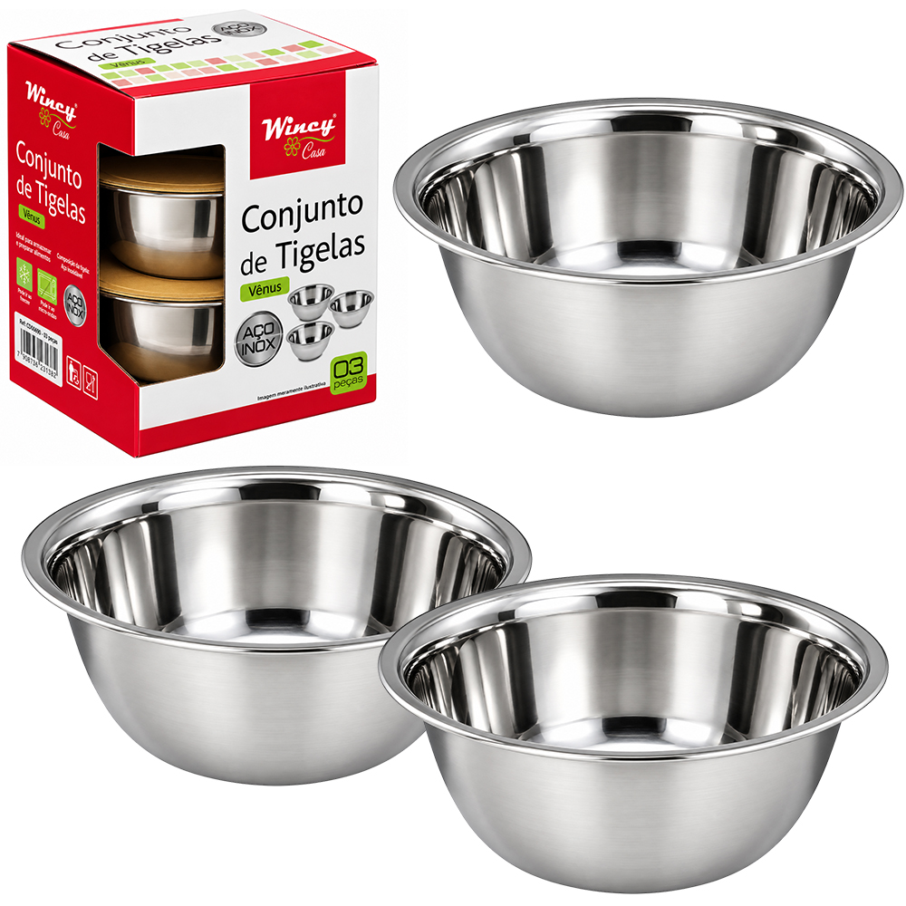 CONJUNTO DE TIGELA REDONDA BOWL VENUS COM 3 PECAS 200ML DE INOX 10CM DE Ø