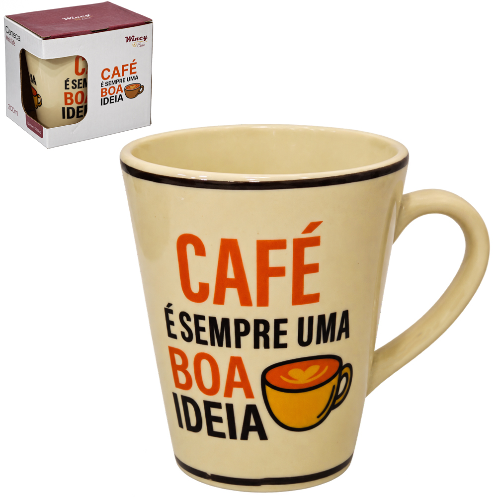 CANECA DE PORCELANA CAFE E SEMPRE UMA BOA IDEIA 300ML
