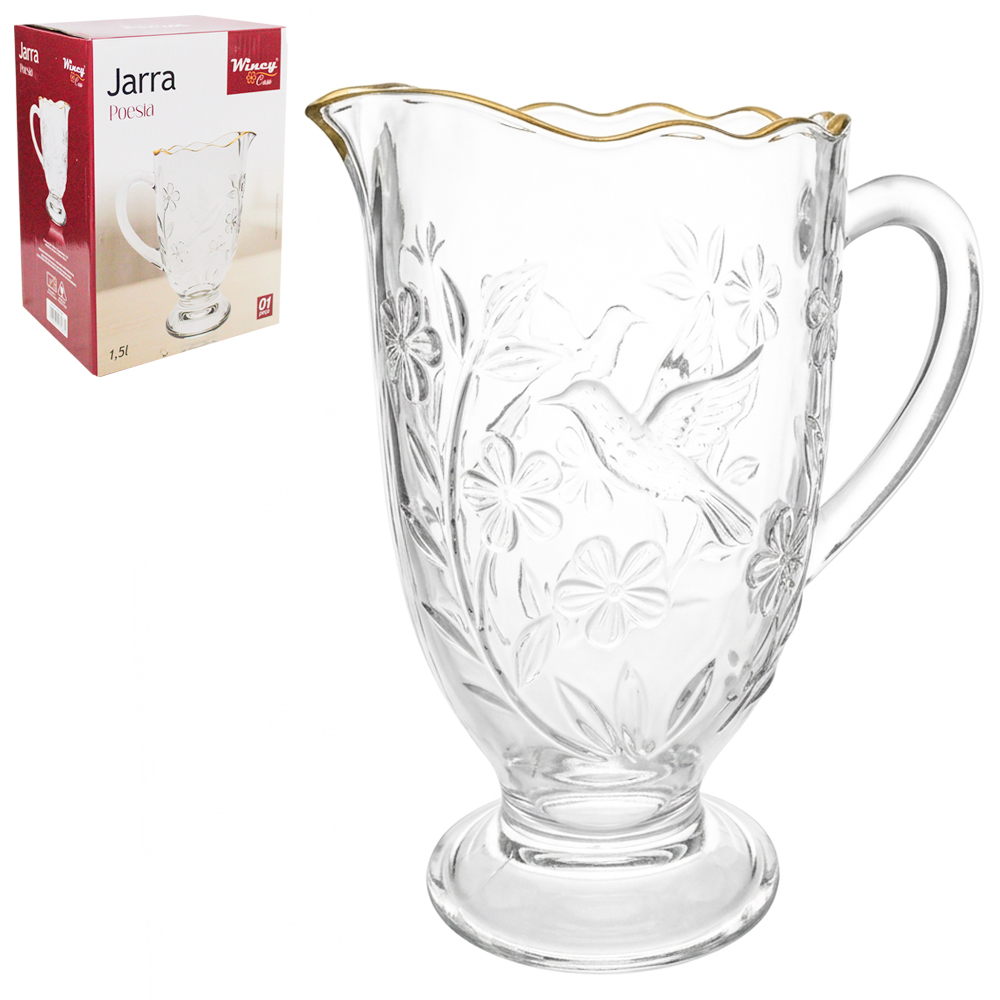 JARRA DE VIDRO COM BORDA DOURADA POESIA 1,5L