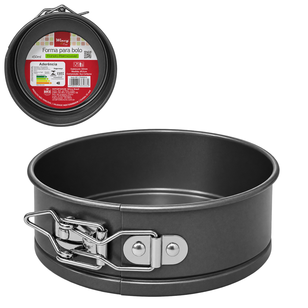 FORMA ASSADEIRA DE ACO CARBONO ANTIADERENTE PARA BOLO COM FUNDO REMOVIVEL 450ML 5X12CM DE Ø 