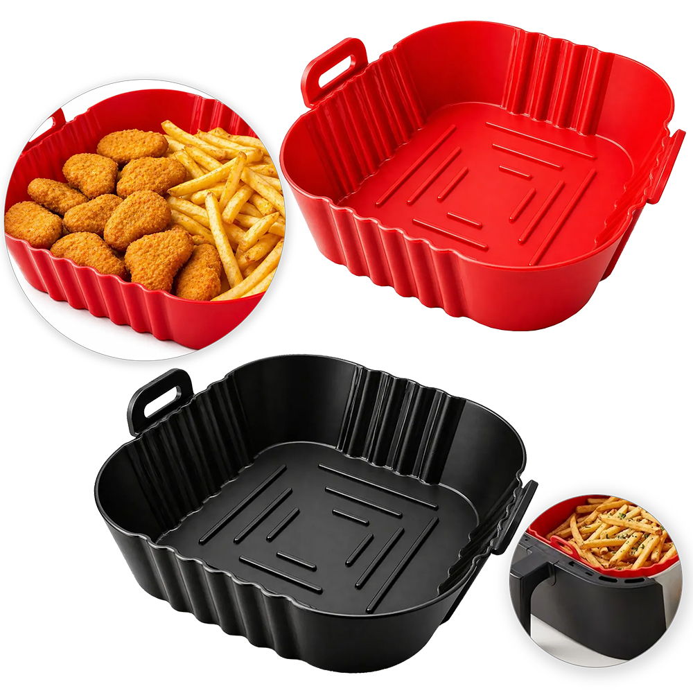 FORMA DE SILICONE QUADRADA COM ALCA PARA AIR FRYER / FRITADEIRA ELETRICA 21X5,5CM