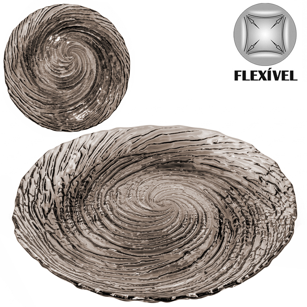 BANDEJA PRATO DE PLASTICO PET FLEXIVEL REDONDA PARA BOLO / DOCES FUME 2,7X25CM DE Ø