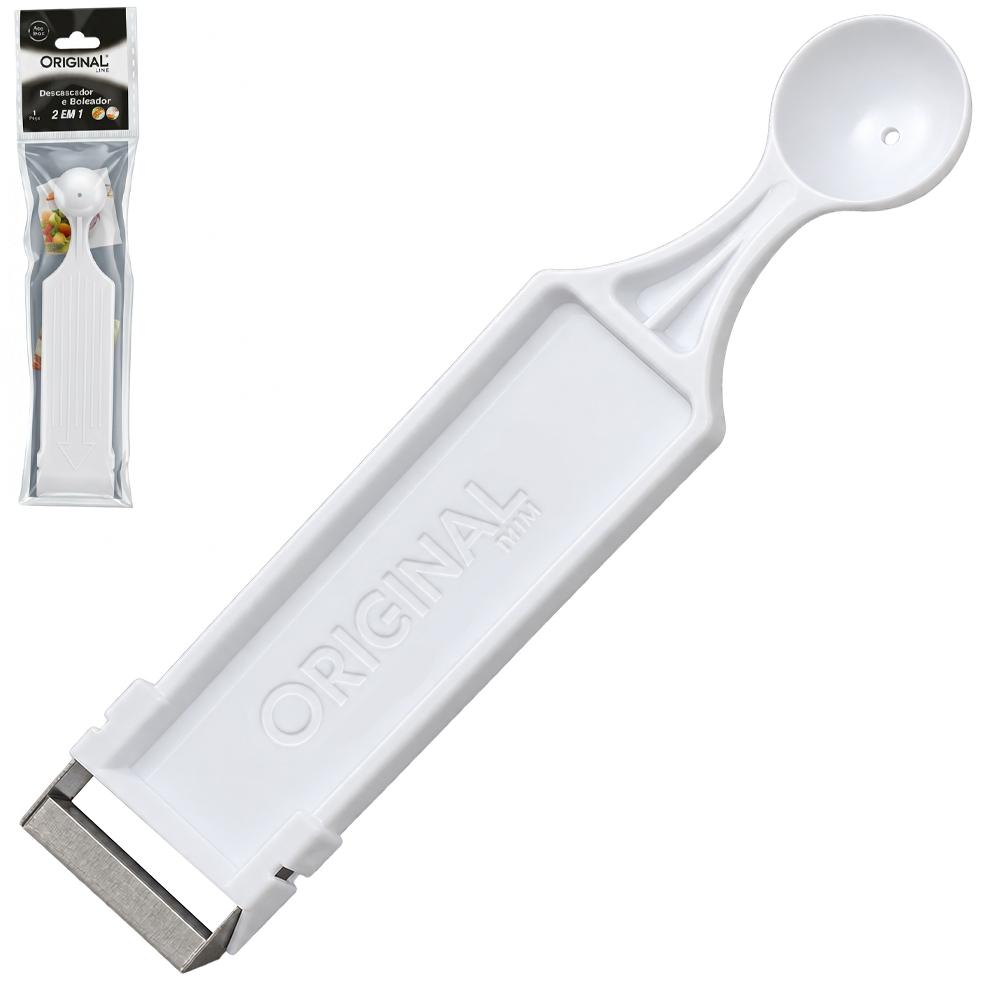 CORTADOR DESCASCADOR E BOLEADOR DE LEGUMES / FRUTAS DE PLASTICO / INOX 16,2X3,8CM