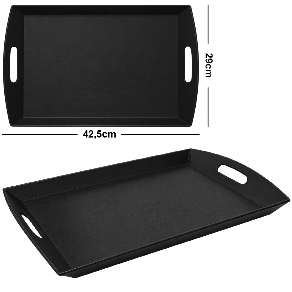 BANDEJA DE PLASTICO RETANGULAR COM ALCA PRETA 42,5X29X3,7CM