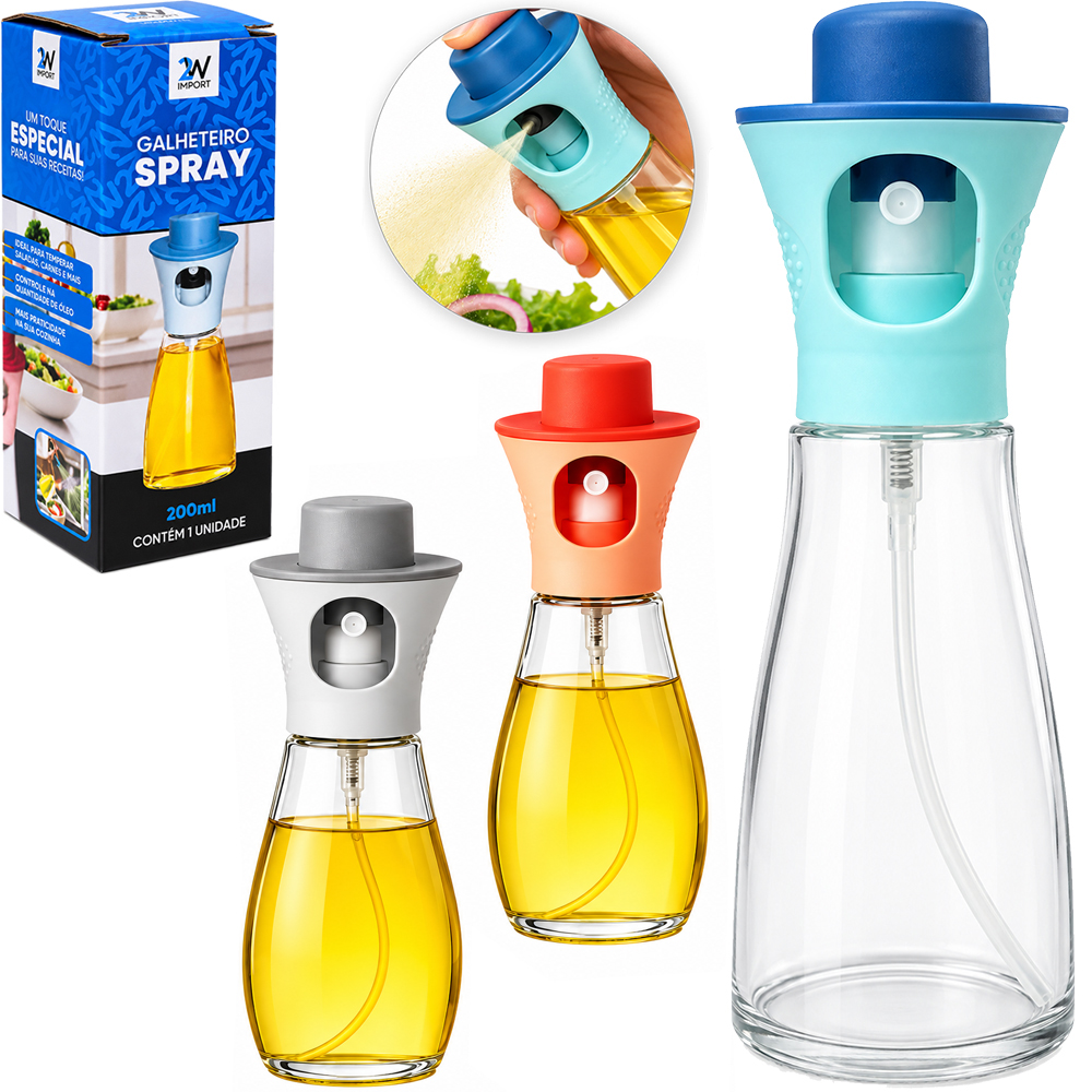 AZEITEIRO / VINAGREIRO SPRAY DE VIDRO COM TAMPA DE PLASTICO 200ML