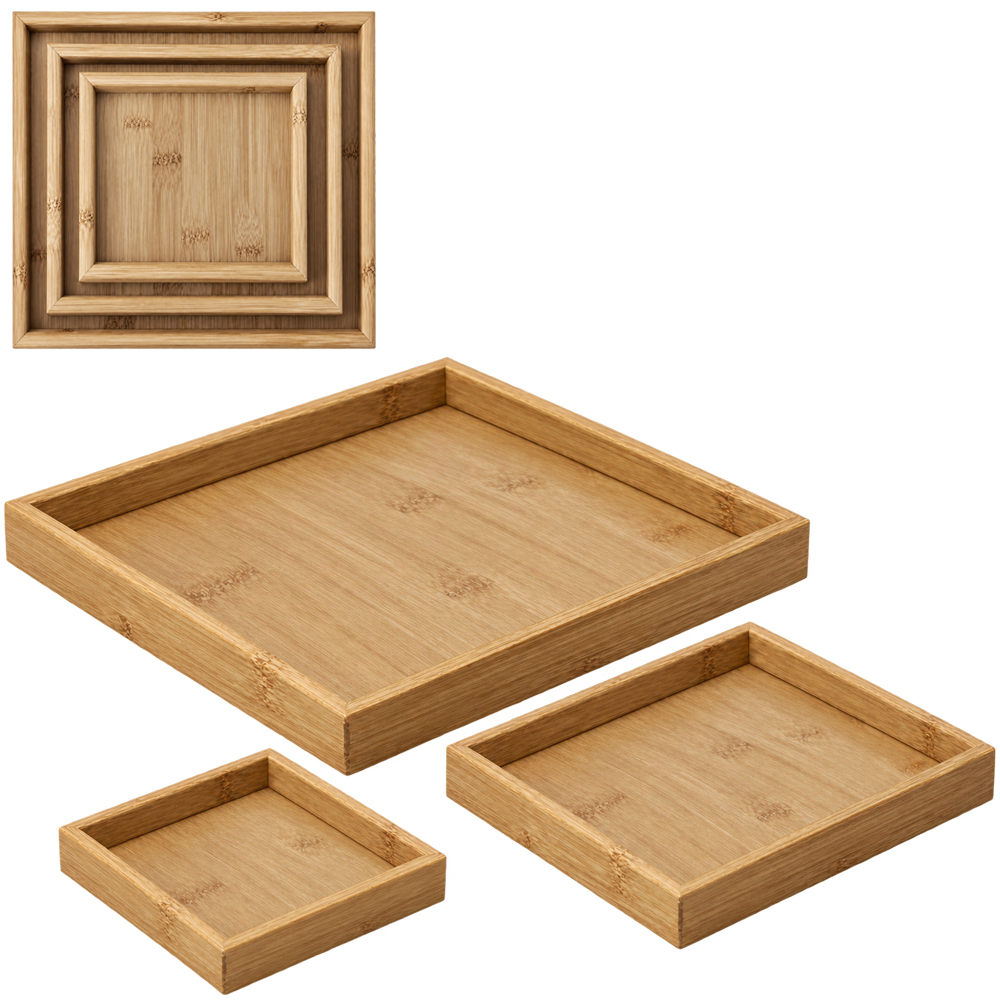 BANDEJA DE MADEIRA MDF QUADRADA DECORATIVA COM 3 PECAS 24 / 20 / 16CM