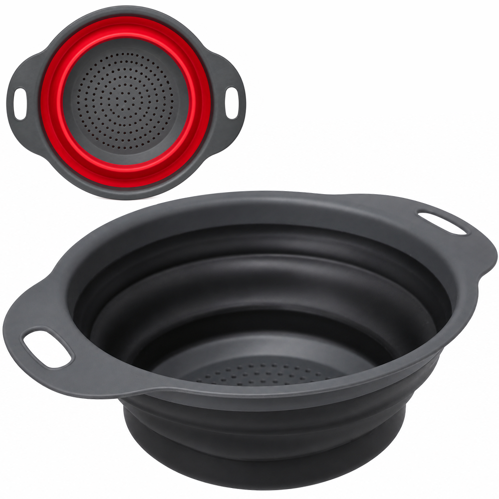 ESCORREDOR DE SILICONE REDONDO MULTIUSO RETRATIL COM ALCA 9X24,5X19,5CM DE Ø