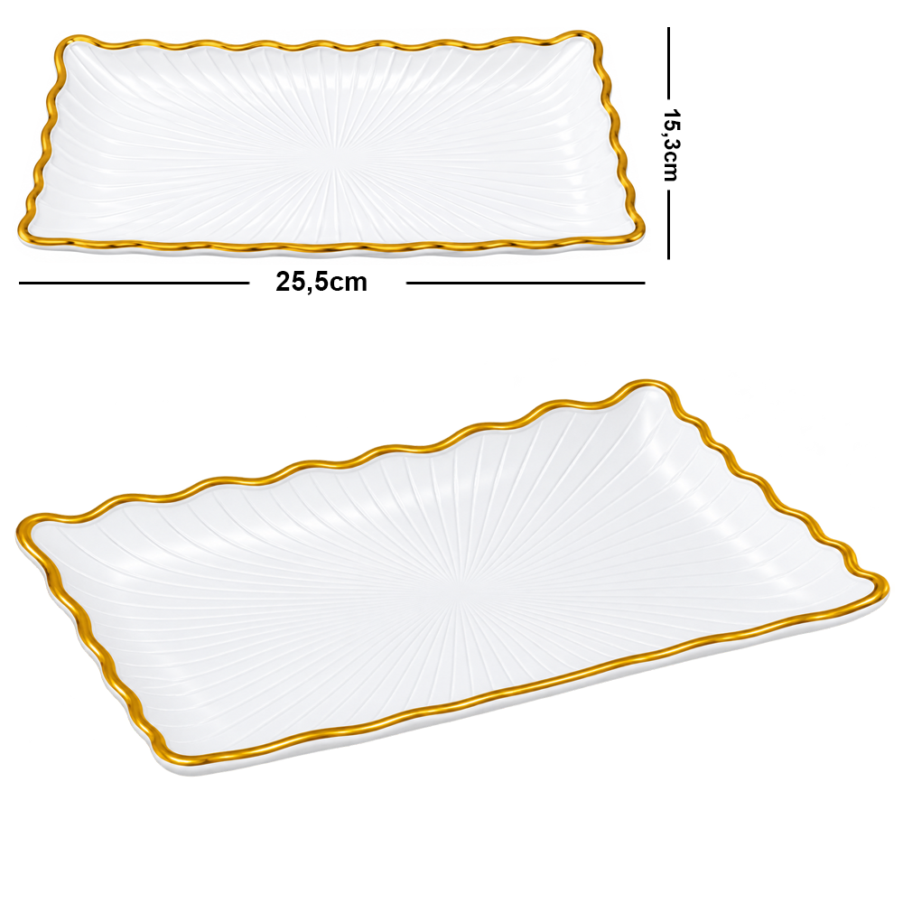 BANDEJA PETISQUEIRA DE PLASTICO RETANGULAR COM BORDA DOURADA P 25,5X15,3X2CM