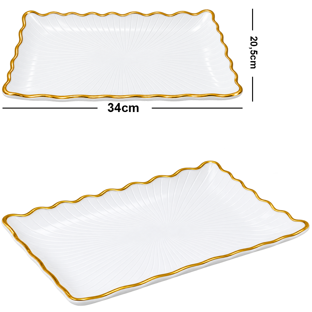 BANDEJA PETISQUEIRA DE PLASTICO RETANGULAR COM BORDA DOURADA M 34X20,5X3CM