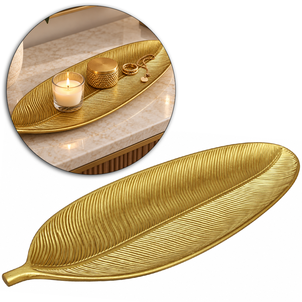 BANDEJA DE MADEIRA MDF FOLHA DECORATIVA METALIZADO DOURADO M 49,3X17,5CM