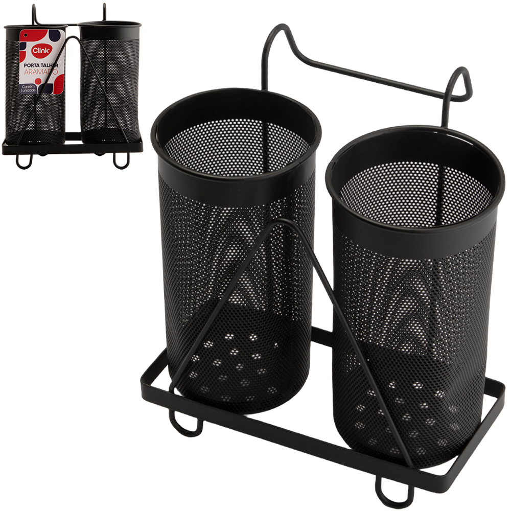 PORTA TALHER / ESCORREDOR DE TALHER ARAMADO REDONDO DUPLO BLACK 18X16X10,5CM