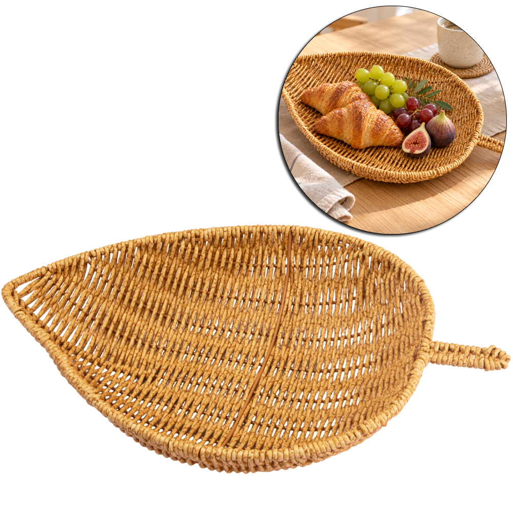 CESTA FRUTEIRA DE PLASTICO TIPO VIME FOLHA 37X24,5X7CM