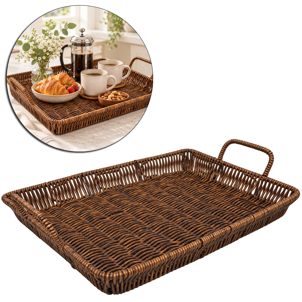 CESTO BANDEJA DE PLASTICO TIPO VIME RETANGULAR COM ALCA 43X28X7,5CM