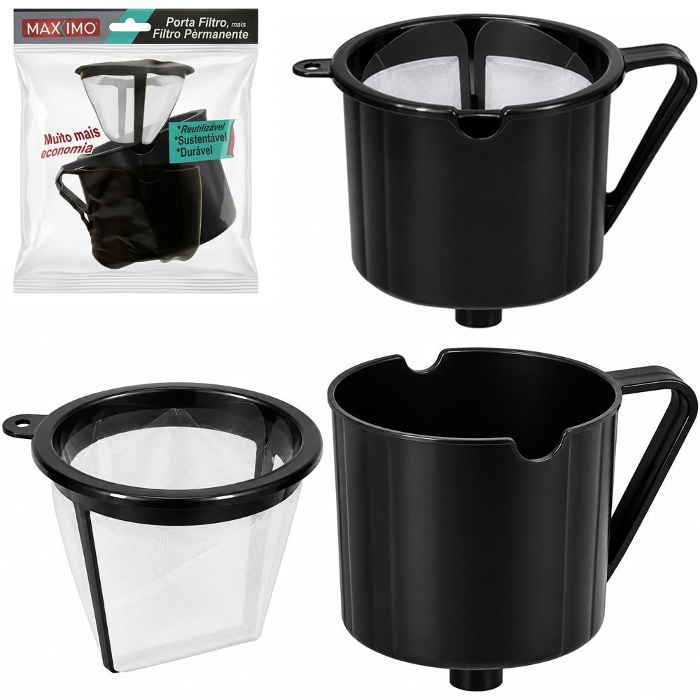 PORTA FILTRO / COADOR DE CAFE COM FILTRO PERMANENTE PRETO