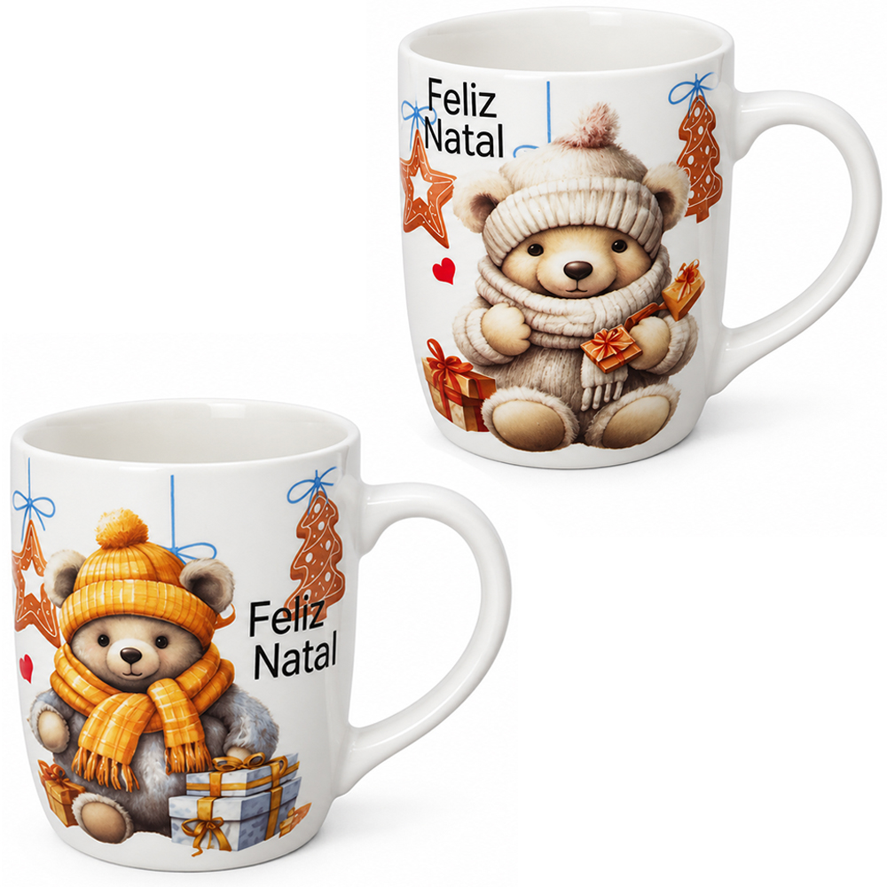 CANECA DE PORCELANA URSO FELIZ NATAL 350ML 