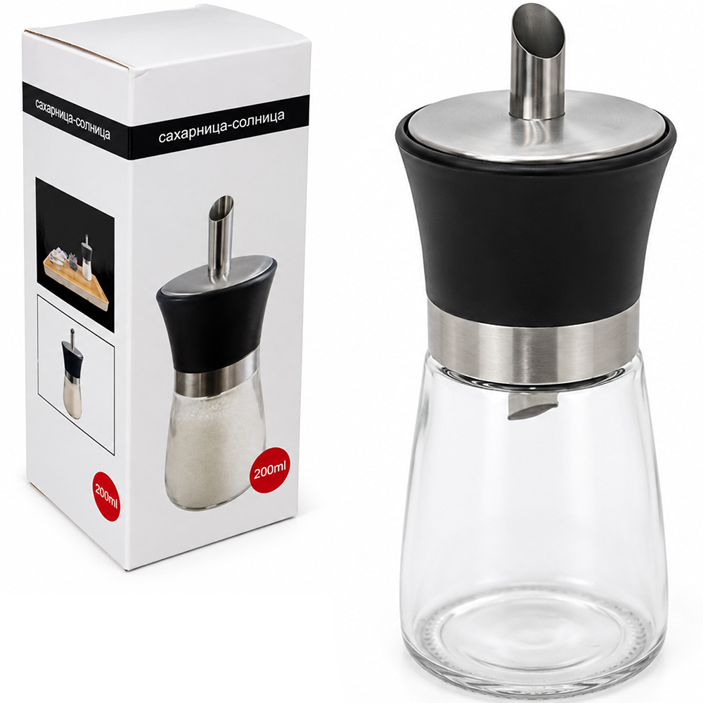 ACUCAREIRO DE VIDRO COM TAMPA DE INOX / PLASTICO 200ML