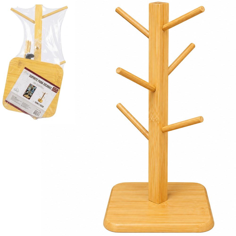 SUPORTE ORGANIZADOR DE BAMBU PARA 6 XICARAS 35X16CM 