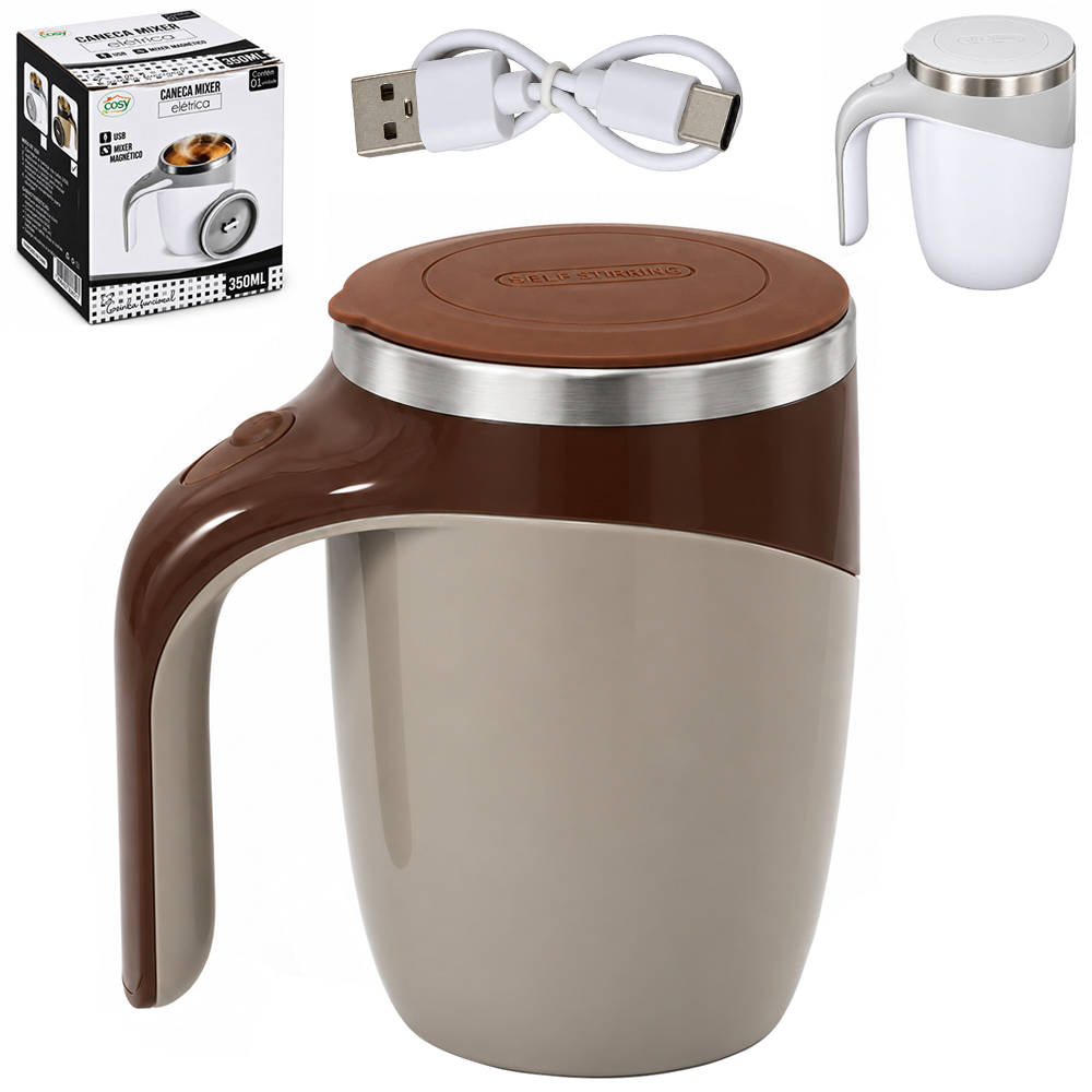 CANECA MIXER / MISTURADOR DE INOX / PLASTICO COM TAMPA RECARREGAVEL 350ML 