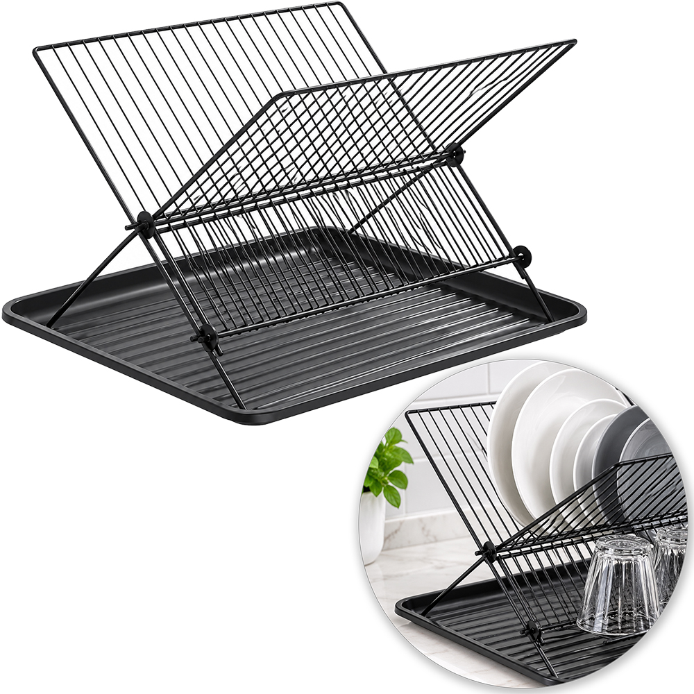 ESCORREDOR SECADOR DE PRATOS / COPOS ARAMADO COM BANDEJA DE PLASTICO BLACK 42,5X31,5X24CM