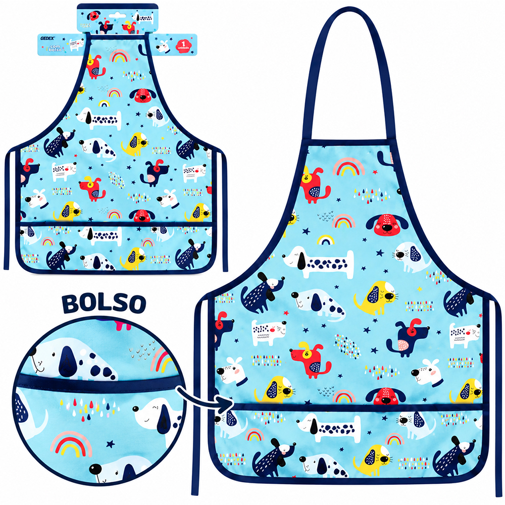 AVENTAL DE POLIESTER INFANTIL COM BOLSO CACHORRO 51X41CM