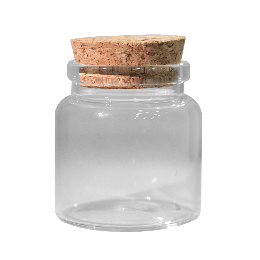 FRASCO / POTE DE VIDRO REDONDO COM TAMPA CORTICA 50ML