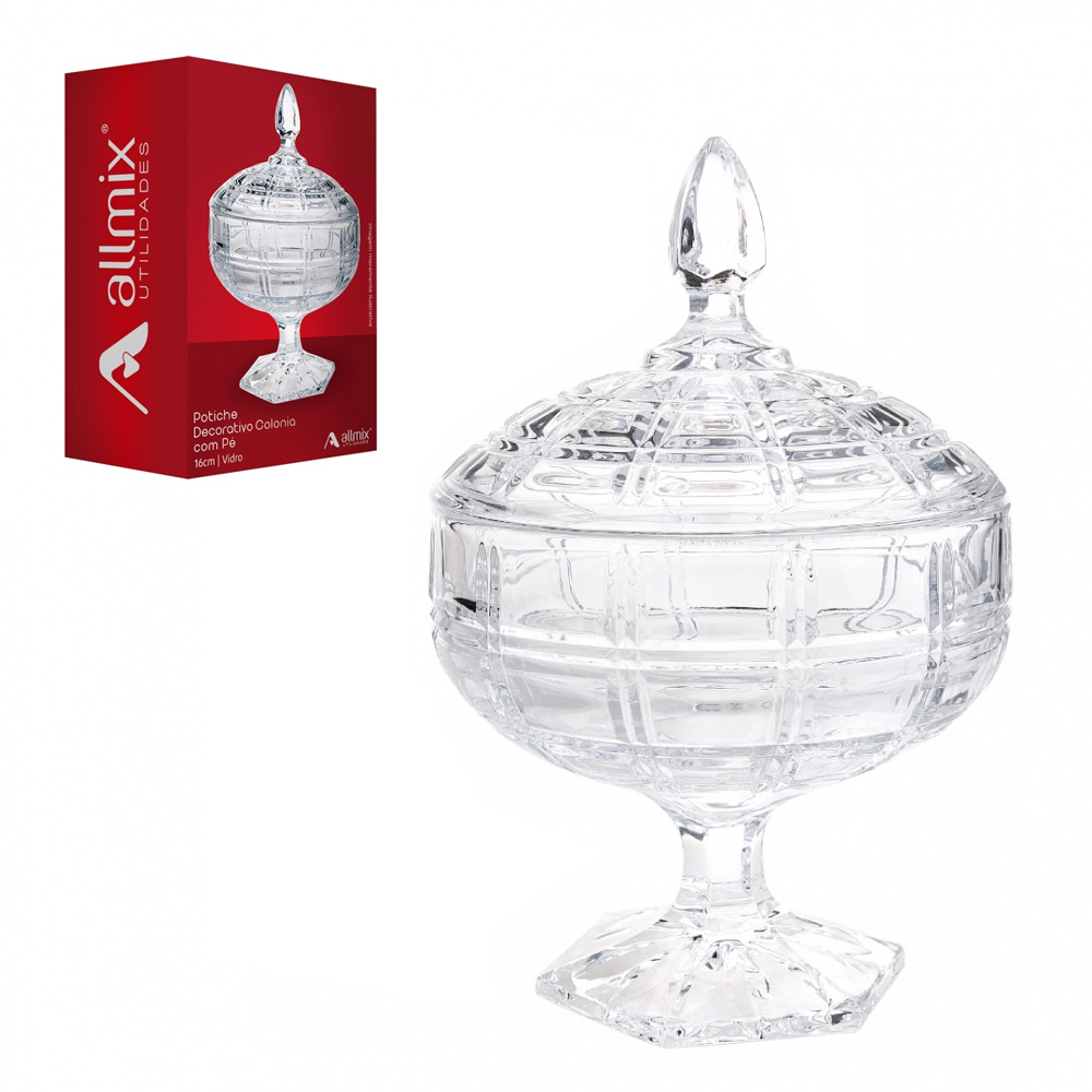 BOMBONIERE DE VIDRO COM PE E TAMPA COLONIA 24,5X16CM DE Ø