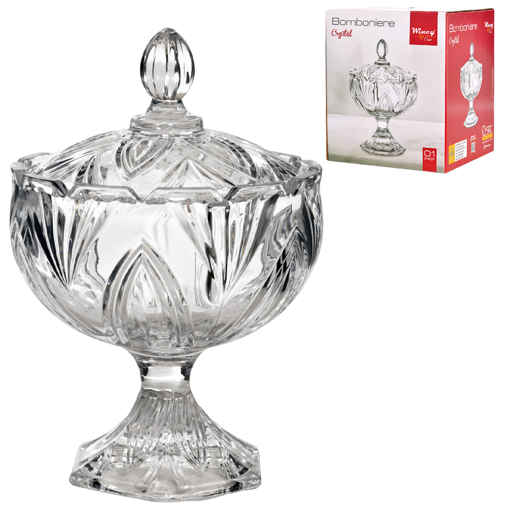 BOMBONIERE DE VIDRO COM PE E TAMPA CRYSTAL 24,3X16,3CM DE Ø