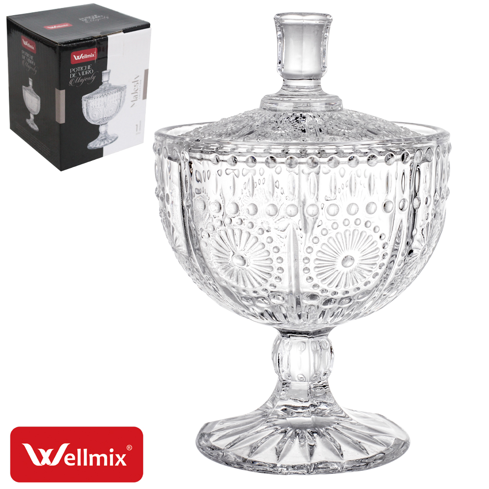 BOMBONIERE DE VIDRO COM PE E TAMPA MAJESTY COLLECTION TRANSPARENTE 227ML 14X9,5CM DE Ø