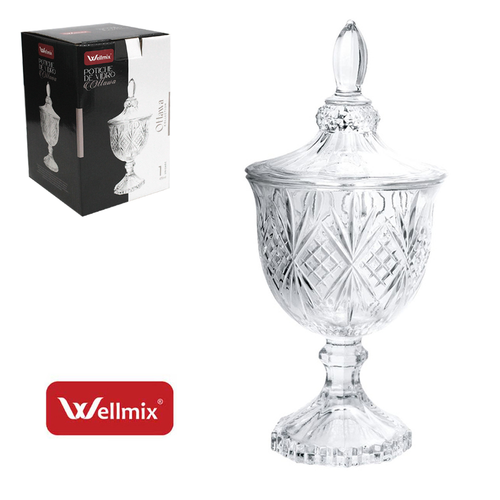 BOMBONIERE DE VIDRO COM PE E TAMPA OTTAWA COLLECTION TRANSPARENTE 470ML