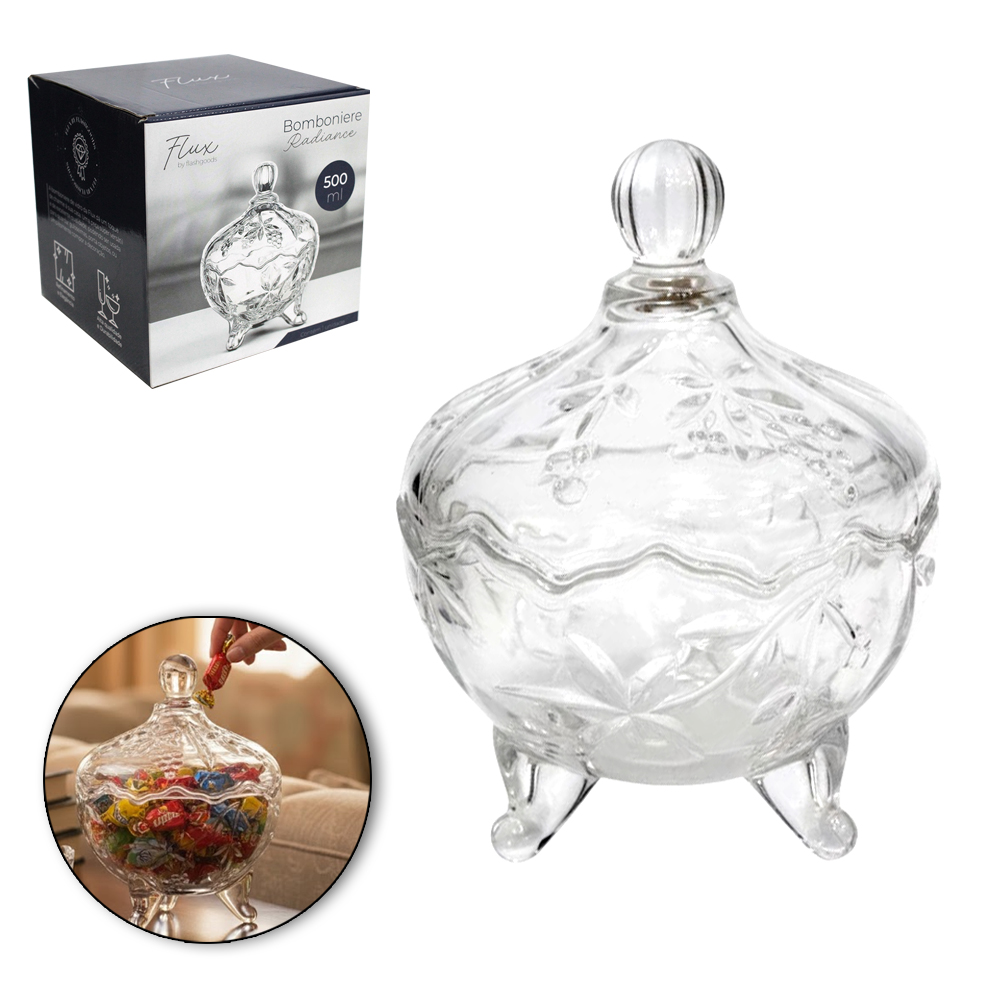 BOMBONIERE DE VIDRO COM PE E TAMPA RADIANCE FLUX 500ML 18X13,5CM DE Ø