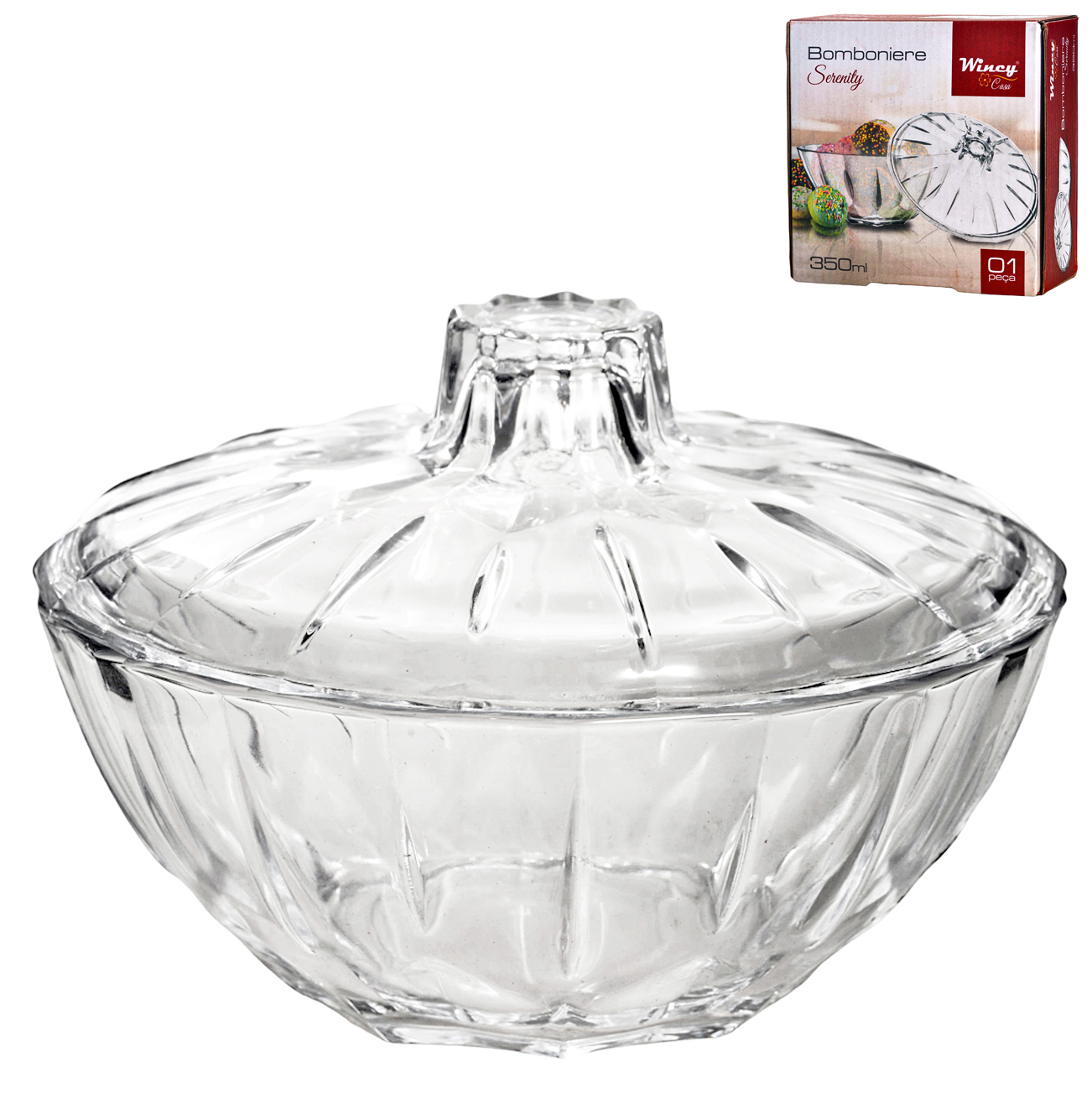 BOMBONIERE DE VIDRO COM TAMPA SERENITY 350ML 8X12,5CM DE Ø