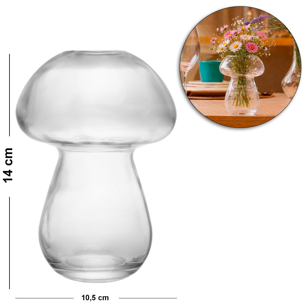 VASO DE VIDRO COGUMELO 14X10,5CM DE Ø