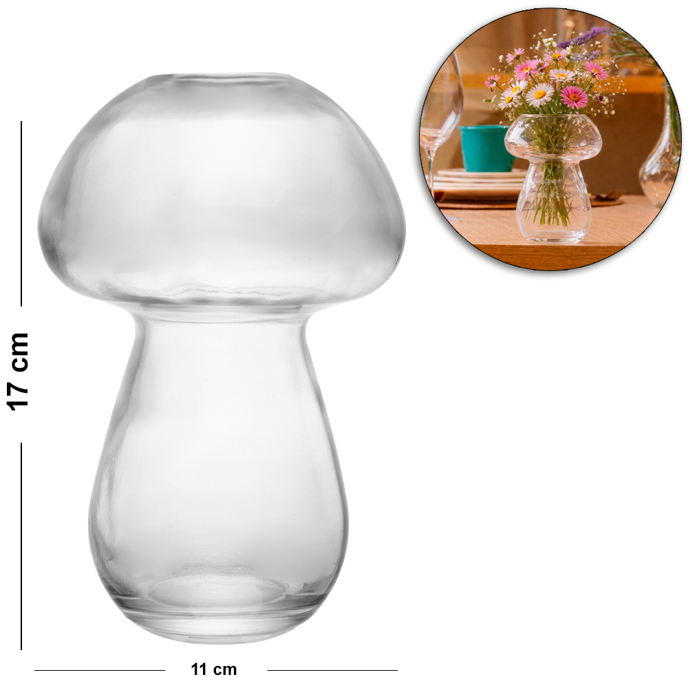 VASO DE VIDRO COGUMELO 17X11CM DE Ø