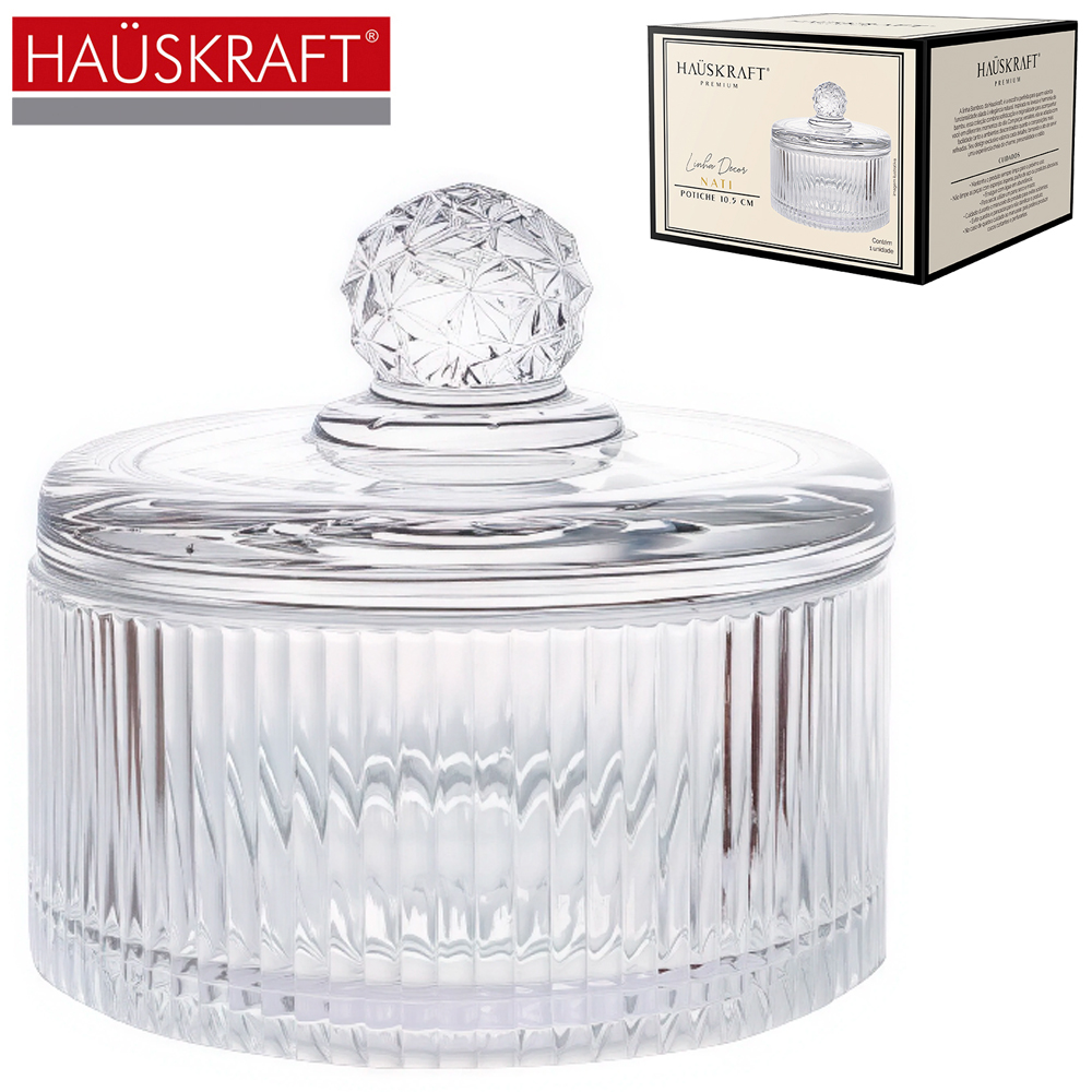 BOMBONIERE DE VIDRO COM TAMPA LINHA DECOR VICTORIA HAUSKRAFT PREMIUM 10X10,5CM DE Ø
