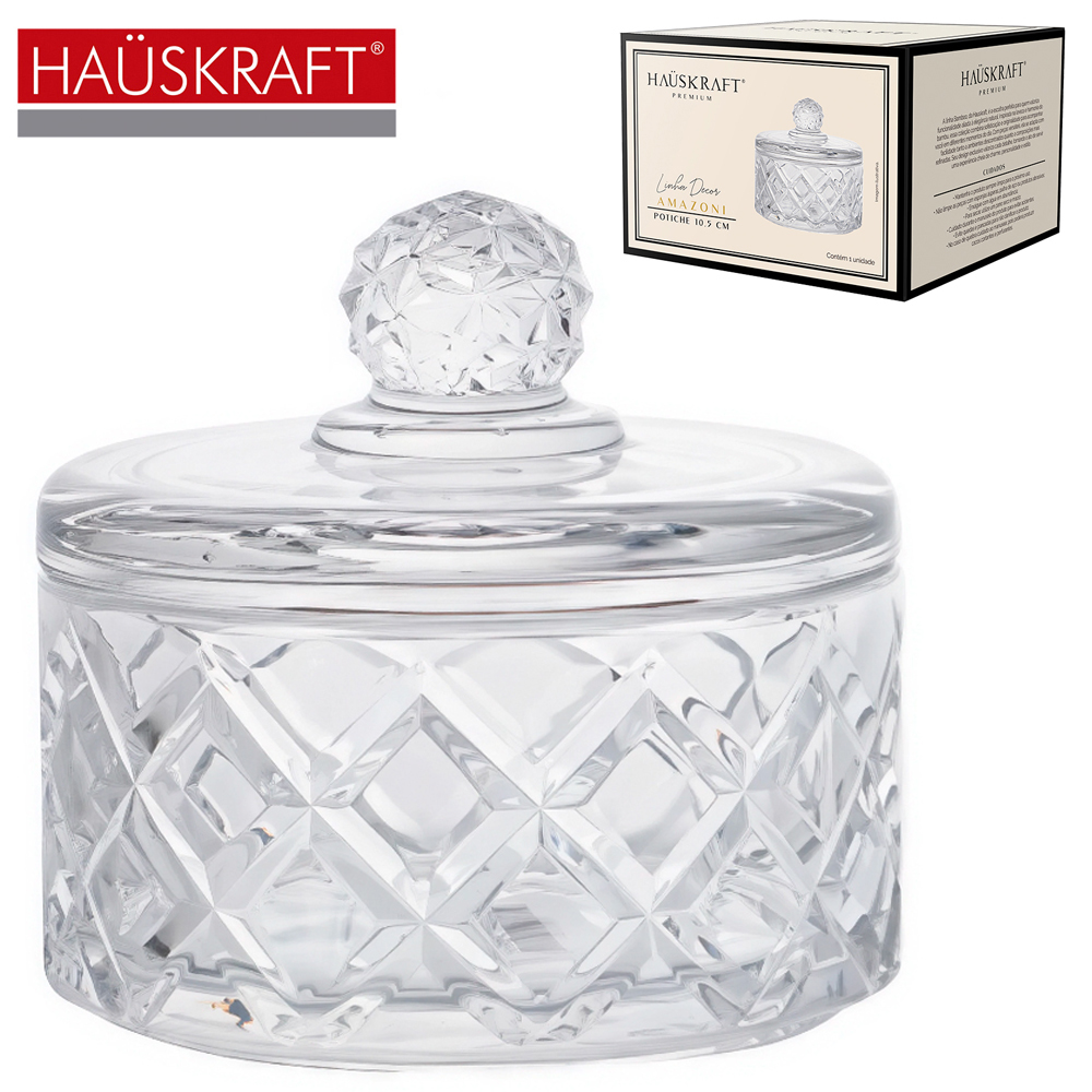 BOMBONIERE DE VIDRO COM TAMPA LINHA DECOR AMAZONIA HAUSKRAFT PREMIUM 10X10,5CM DE Ø