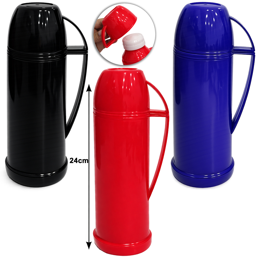 GARRAFA TERMICA COM AMPOLA DE VIDRO SANTIAGO AZUL / PRETA / VERMELHA 450ML