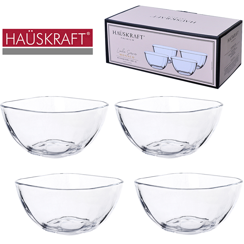 PETISQUEIRA DE VIDRO QUADRADA LINHA SERVIR MONACO HAUSKRAFT PREMIUM COM 4 PECAS 280ML 